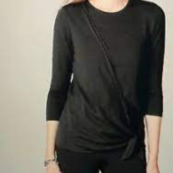 J.JILL Black Draped Side Tie Pullover Thin Crew Sweater Size Large NWT - Picture 1 of 5